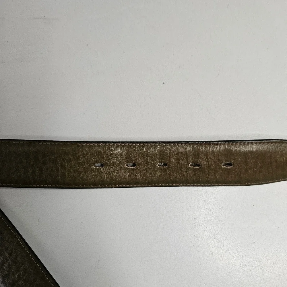 Vtg George J Good Berkeley‎ Mens Cowhide Leather Belt Olive Green Gold Buckle 34